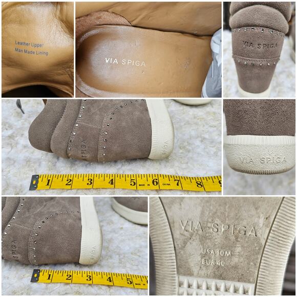 Rhinestone Sneaker Hidden Wedge Via Spiga Samaire Size 10 Taupe Suede Leather - Picture 7 of 13